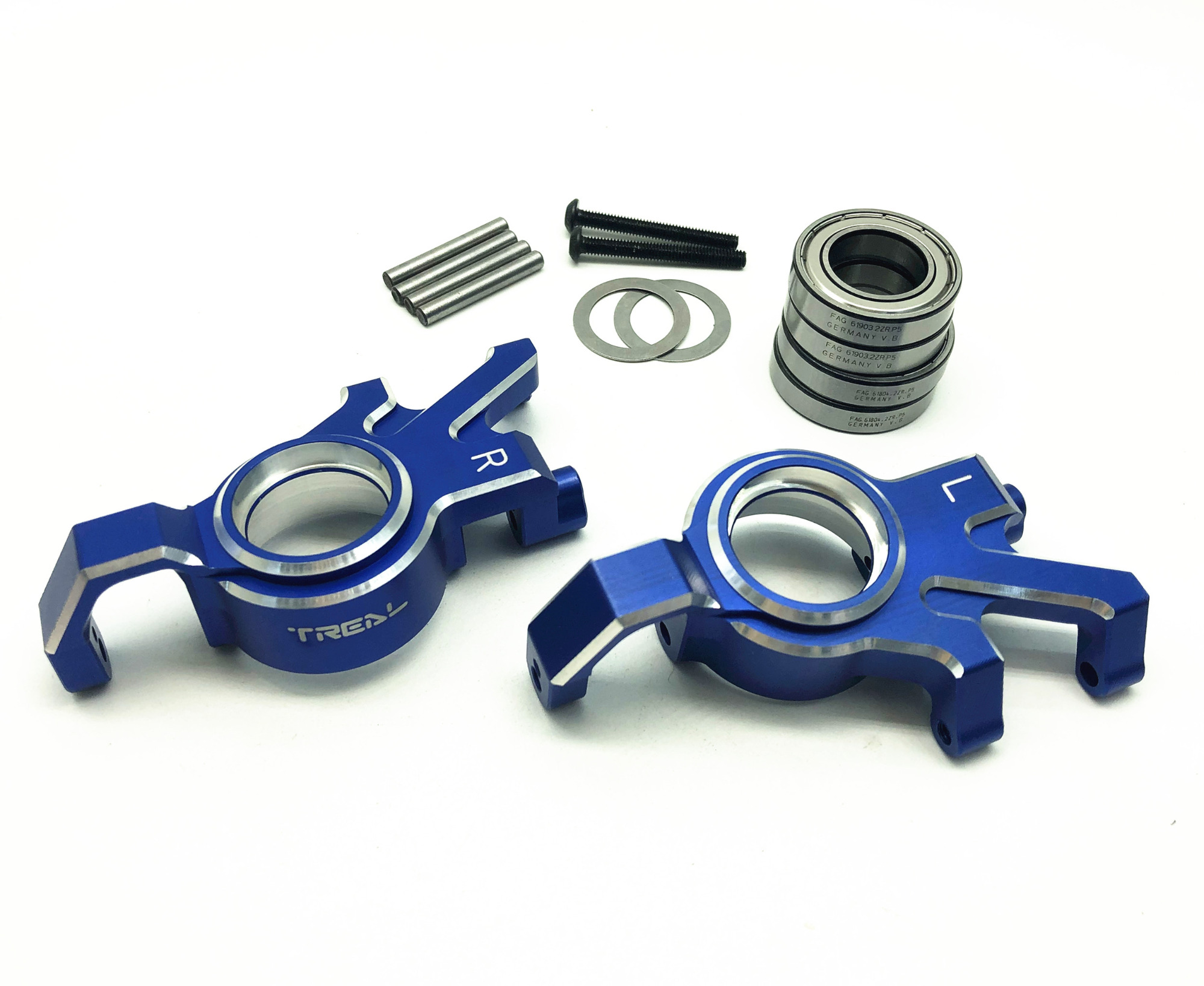 Details about   Treal Traxxas Maxx Blue Aluminum Front Steering Knuckle Arms W/ Bearings